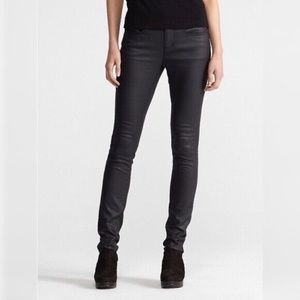 NWT!! EILEEN FISHER Black Coated Organic Cotton Skinny Pants Jeans Stretch 12